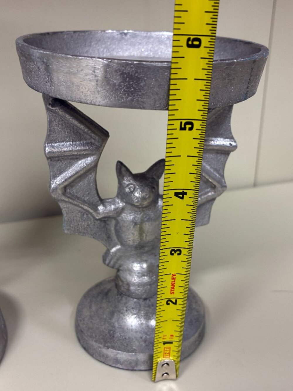 Vintage Gothic Metal Skeleton Legs Taper Candle Holders & Bat Goblet Decor Set - Picture 3 of 9